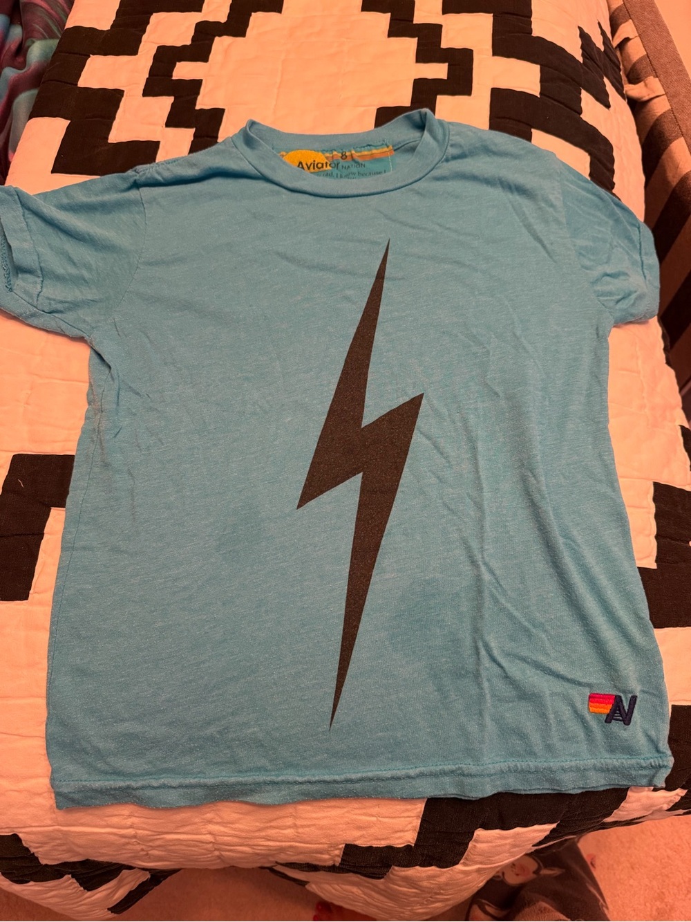 Aviator Nation Kids Sky Blue Tee with Black Lightning Bolt